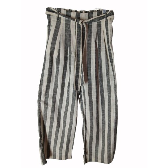 Indigo Rising Womens Ivory Gray Wide Leg Belt Tie Waist Linen Blend Pants Size L - Picture 1 of 9